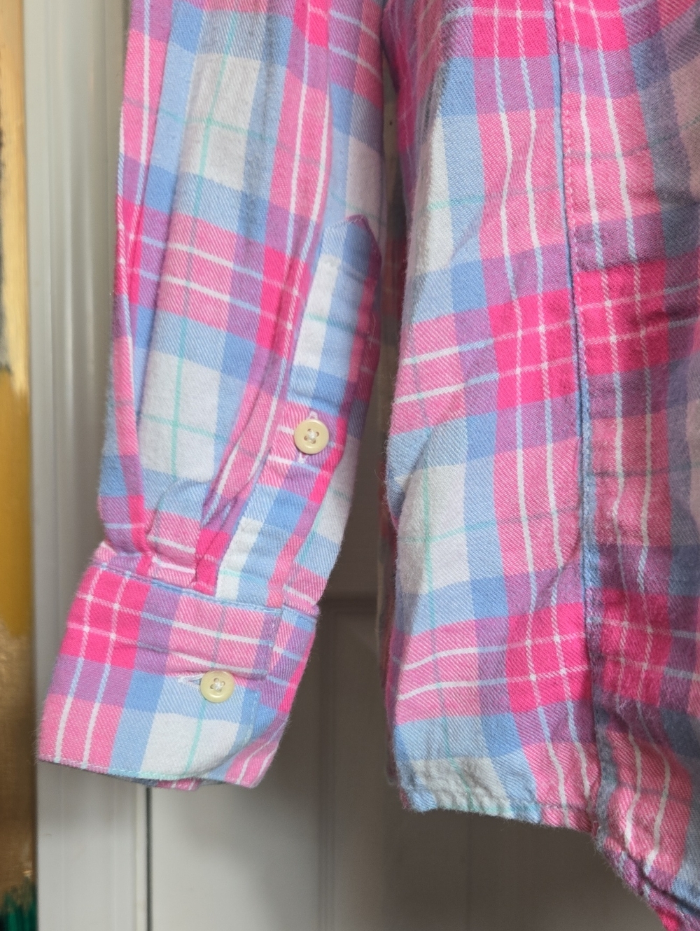 Lauren James Medium Pink Blue Cotton Flannel Button Down - Picture 6 of 10